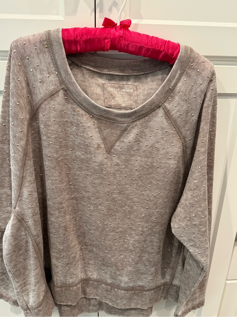 Dkny Gray Crewneck Sweatshirt with Metallic Studs